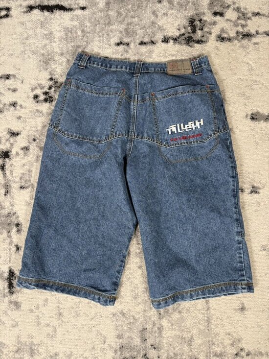 Y2K Vintage Tileh Embroidered Pocketed Denim Jorts - Picture 2 of 3